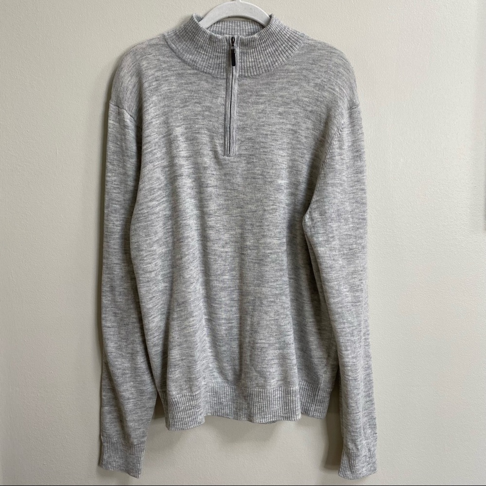 Men’s Quinn Grey Wool 1/4 Zip Mock Neck Sweater Size Large